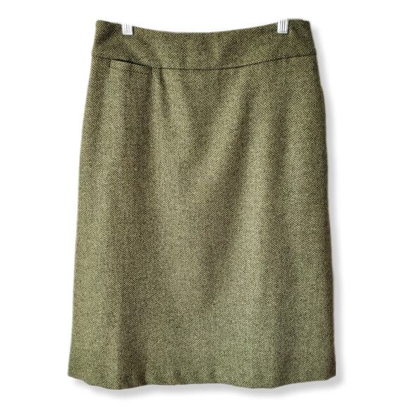Lands End Green Herring Tweed Pencil Skirt 4 Classic Preppy Career Twee Academia - Picture 13 of 13